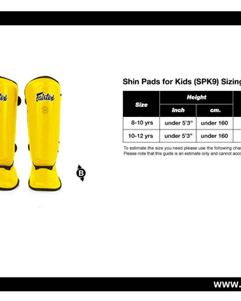 Fairtex SPK9 Youth Muay Thai Kickboxing Shin Guards for Kids - Outlet